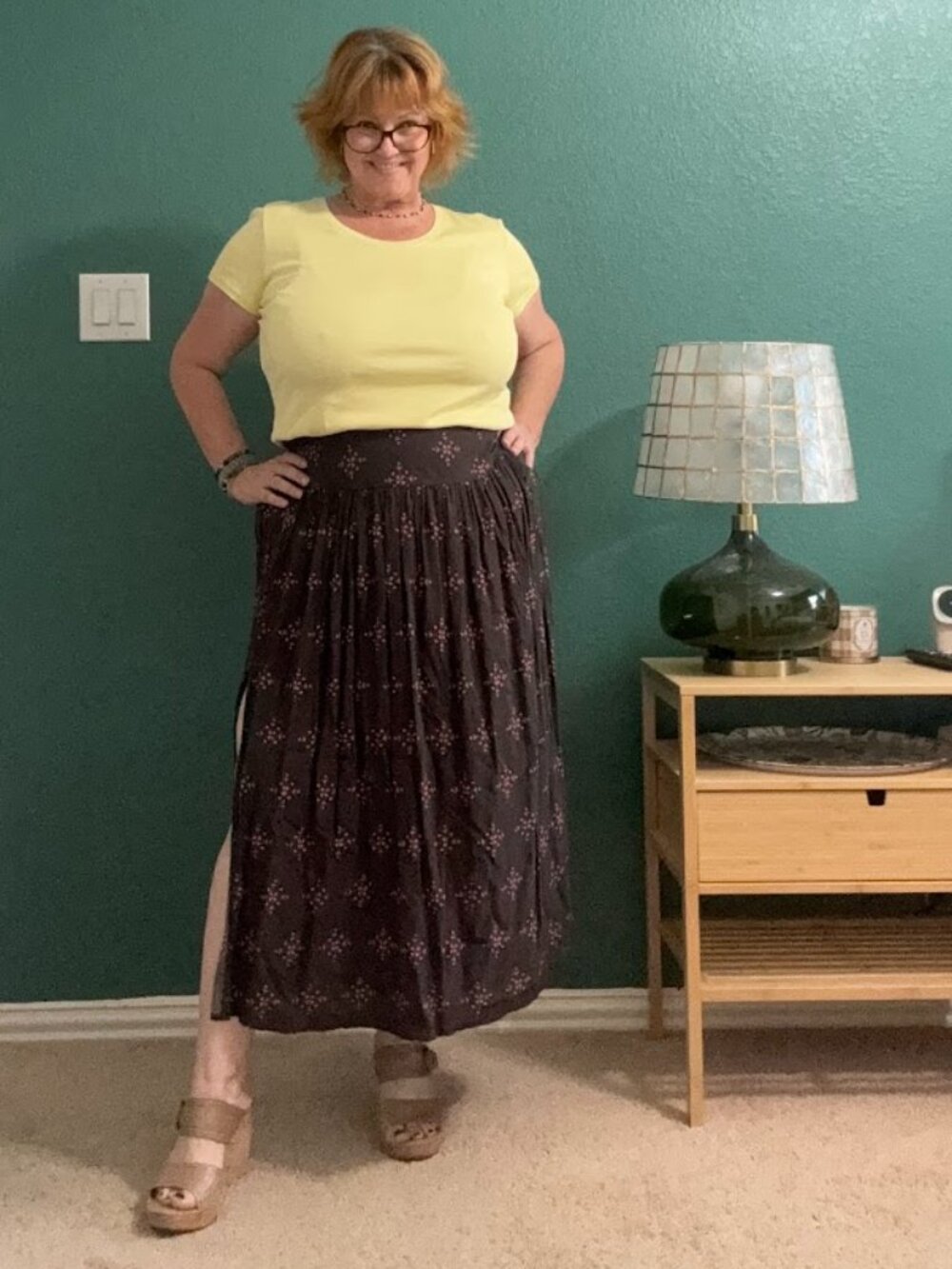 Natural Life Floral Boho Maxi Skirt Brown Pink Geometric Geo Size L
